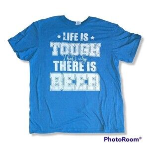 Novelty Beer Graphic Blue Shirt-Size XL-Funny-Gag Gift-Delta Tag-Short Sleeve